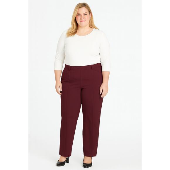 Isaac Mizrahi Live! 24/7 Stretch Straight-Leg Pants Size 16 Tall-NWT-Burgundy, - Picture 1 of 8